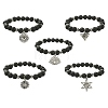Natural Lava Rock Beaded Stretch Bracelet with Alloy Charms BJEW-JB09477-1