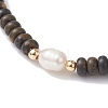 Natural Coffee Jasper Rondelle & Pearl Beaded Stretch Bracelets BJEW-JB09918-02-3