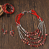 Alloy & Natural Shell & Glass Seed Beaded Multilayer Necklaces & Dangle Earrings & Bangles Sets WGCEEFD-02-1