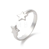 304 Stainless Steel Double Star Open Cuff Ring for Women RJEW-K245-27P-3
