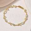 Brass Glass Flower Link Chain Bracelets KK-CBA7DFA-01G-08-1