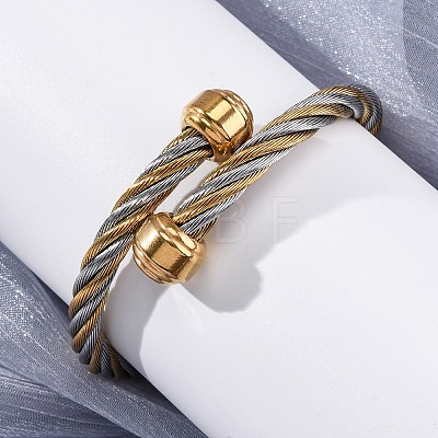 304 Stainless Steel Torque Bangles for Women BJEW-P310-23GP-1