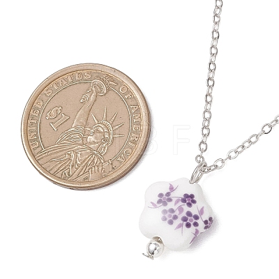 Handmade Printed Porcelain Flower Pendant Brass Cable Chain Necklaces for Women NJEW-JN05746-1