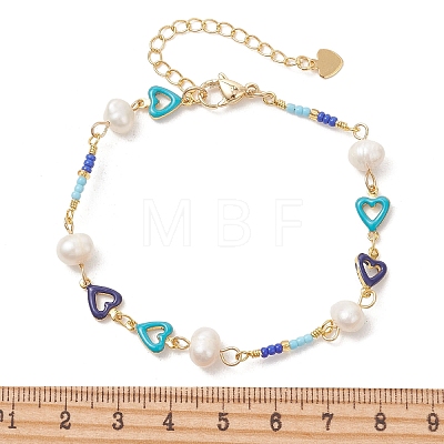Handmade Brass Enamel Heart Link Chain Bracelets for Women BJEW-JB14048-1