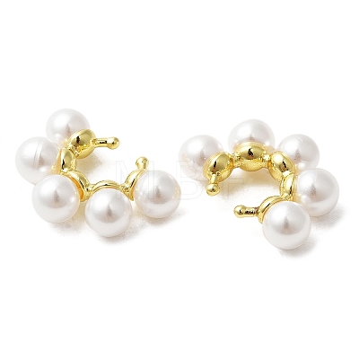 Rack Plating Brass Cuff Earrings with Plastic Pearl Beaded EJEW-M222-03G-1