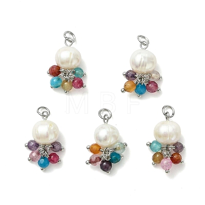 Natural Agate(Dyed & Heated) & Pearl Pendants PALLOY-JF05295-02-1
