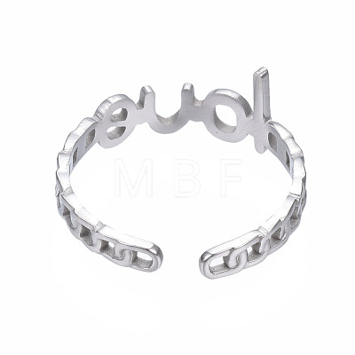 304 Stainless Steel Word Love Open Cuff Ring RJEW-T023-72P-1