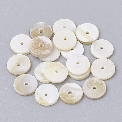 Disc Natural Sea Shell Beads Strands SSHEL-F290-32-1