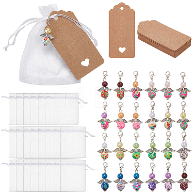 24Pcs ABS Plastic Imitation Pearl Handmade Polymer Clay & & Alloy Pendant Decorations HJEW-OC00344-1
