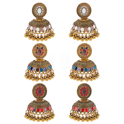 3 Pairs 3 Colors Bell Alloy Chandelier Earrings EJEW-AN0004-95-1