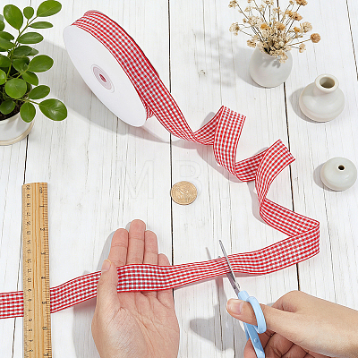 Polyester Tartan Ribbon OCOR-WH0082-574D-01-1