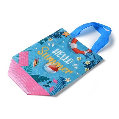 Summer Theme Printed Non-Woven Reusable Folding Gift Bags with Handle ABAG-F009-B03-1