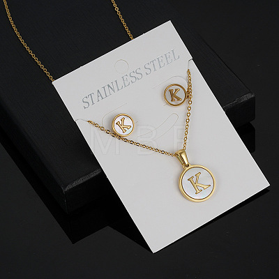 304 Stainless Steel with Natural Shell Pendant Necklaces & Stud Earrings Sets FS-WG5FD70-11-1