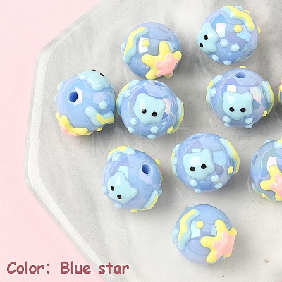 10Pcs Hand Painted Opaque Acrylic with Enamel Beads MACR-YW0003-29B-1