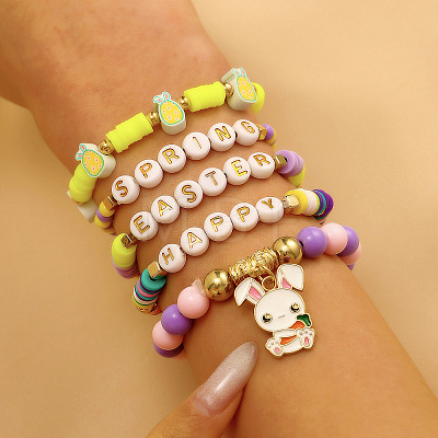 5Ps 5 Styles Easter Alloy Enamel Charm Bracelets FS-WG12F37-02-1