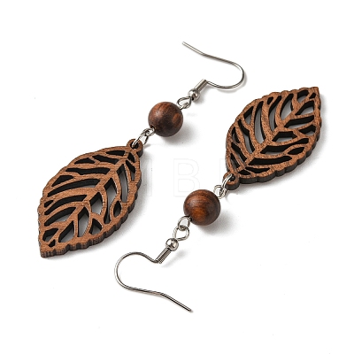 Leaf Natural Walnut Wood Dangle Earrings for Women EJEW-JE06101-01-1