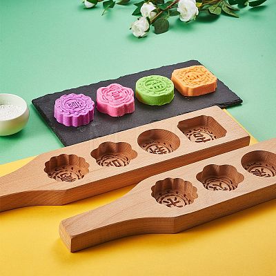 Flat Round & Square & Flower Wooden Press Mooncake Molds BAKE-SZ0001-03-1