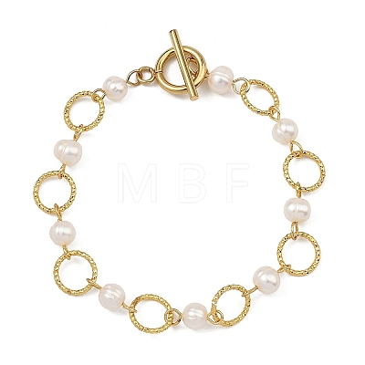 Natural Cultured Freshwater Pearl Beads & Brass Open Jump Rings Link Bracelets for Women BJEW-JB14113-1
