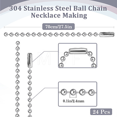 24Pcs 304 Stainless Steel Ball Chain Necklace Making NJEW-BBC0001-10C-1