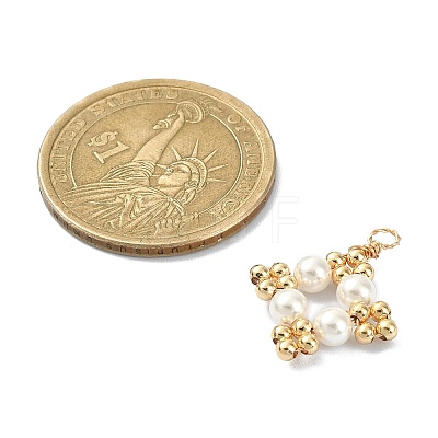 Shell Pearl Pendants with Brass Round Beads PALLOY-JF02084-1