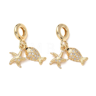 Ocean Brass Micro Pave Clear Cubic Zirconia European Dangle Charms KK-H278-03G-07-1