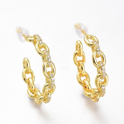 Brass Micro Pave Clear Cubic Zirconia Half Hoop Earrings ZIRC-I049-32G-1