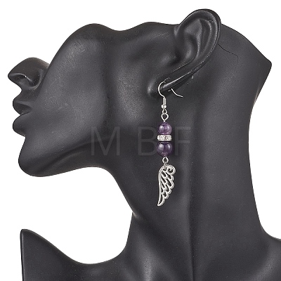 Natural Amethyst & Natural Green Aventurine & Natural Rose Quartz Wing Dangle Earrings EJEW-TA00684-1