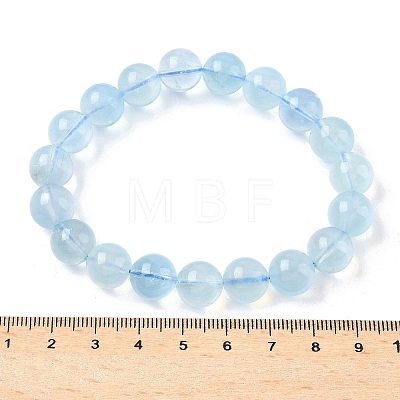 Natural Aquamarine Round Bead Stretch Bracelets for Men Women BJEW-U034-01B-01-1