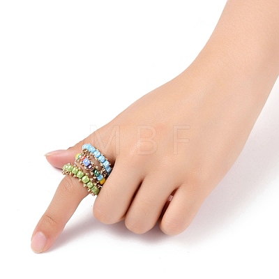 Round Glass Seed Beaded Finger Rings RJEW-JR00307-03-1