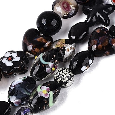Handmade Foil Glass with Gold Sand Lampwork Beads Strands FOIL-Q002-08A-1