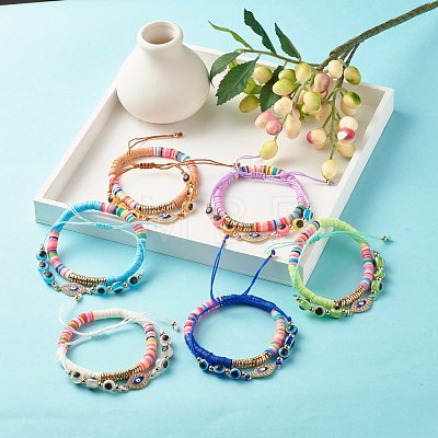 Handmade Polymer Clay Heishi Beads Stretch Bracelets Set BJEW-JB07364-1