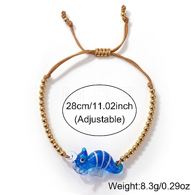 Marine Animal Dolphin Glass & Brass Beads Braided Bead Bracelets OC7969-2-1