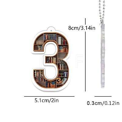 Acrylic 3 Numbers Shaped Book Shelf Pendant Decorations PW-WG11882-04-1