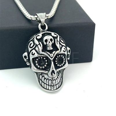 Punk Retro 304 Stainless Steel Skull Pendant Necklaces for Women Men LM6157-1