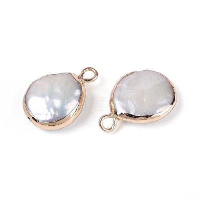 Electroplated Natural Keshi Pearl Flat Round Pendants PEAR-S018-02C-01B-1