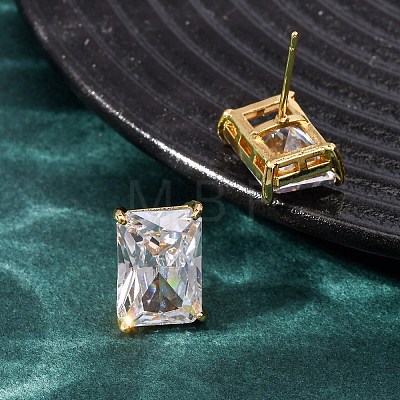 Brass Pave Clear Cubic Zirconia Stud Earrings for Women EJEW-F418-22G-1