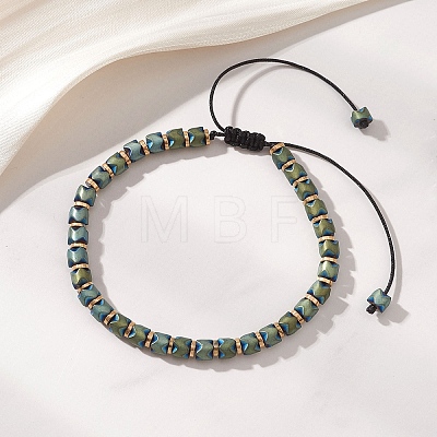 Electroplate Non-magnetic Synthetic Hematite Column & Disc Beads Braided Bead Bracelets for Women Men BJEW-JB13300-1