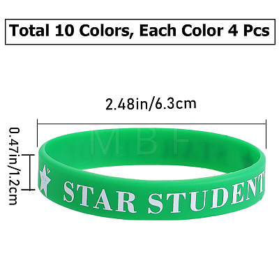 Gorgecraft 40Pcs 10 Colors Word Star Student Silicone Cord Bracelets Set Wristband BJEW-GF0001-13-1