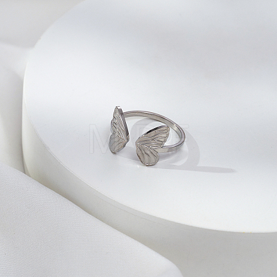 Stainless Steel Butterfly Adjustable Open Cuff Rings for Women OK2282-1-1