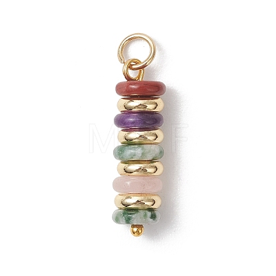 Natural Green Aventurine & Rose Quartz & Lemon Jade & Red Jasper & Jade & Synthetic Malachite & Brass Disc Pendants X-PALLOY-JF04941-1