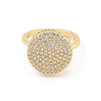 Flat Round Brass Micro Pave Clear Cubic Zirconia Finger Rings RJEW-G309-41G-1