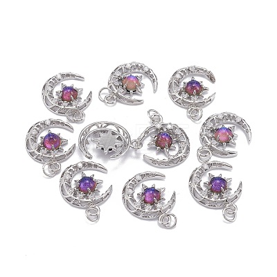 Brass Micro Pave Clear Cubic Zirconia Glass Pendants ZIRC-C024-06P-01-1