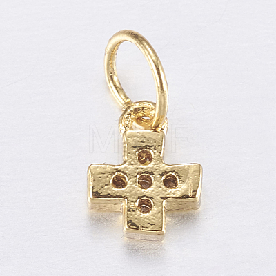 Brass Micro Pave Cubic Zirconia Tiny Cross Charms ZIRC-E135-31G-1