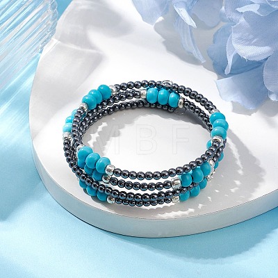 Non-magnetic Synthetic Hematite Bead & Synthetic Turquoise Bangle Making BJEW-JB10990-1