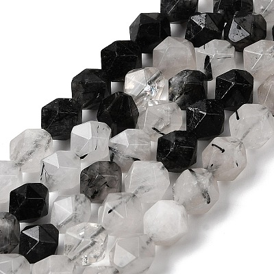 Natural Tourmalinated Quartz/Black Rutilated Quartz Beads Strands G-Z119-A15-02-1