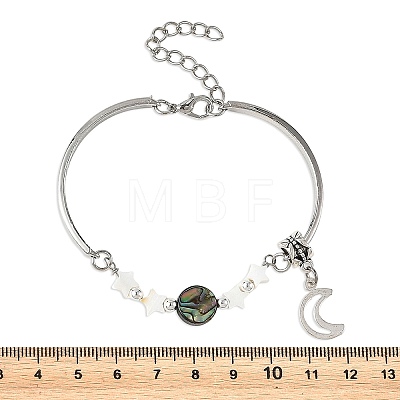 Natural Paua Shell & Star Freshwater Shell Link Bracelets BJEW-JB14326-1