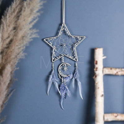 Star Moon Woven Web/Net with Feather Wall Hanging Decorations PW-WG88988-01-1