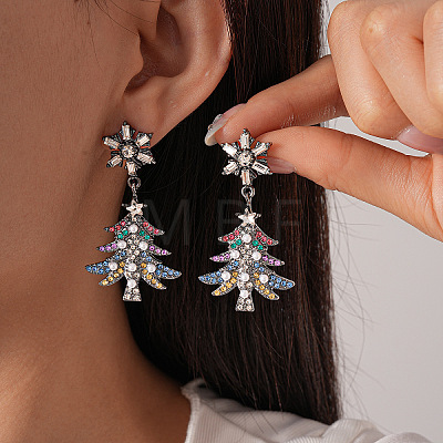 Christmas Tree with Snowflake Alloy Rhinestone Dangle Stud Earrings FS-WGD6521-04-1
