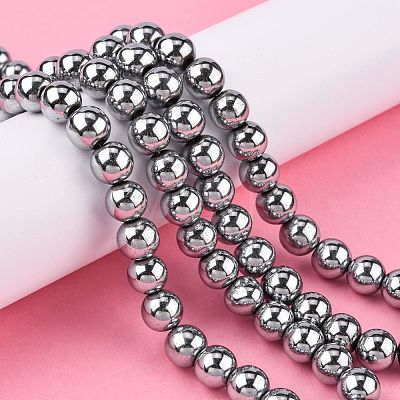 Non-magnetic Synthetic Hematite Beads Strands G-S096-10mm-3-1