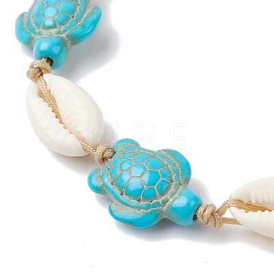 Natural Shell & Synthetic Turquoise Braided Bead Anklets AJEW-AN00562-02-1